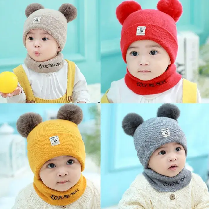 Kids Winter Hat and Scarf Set Warm Knitted Beanie Neck Warmer Soft Boys Girls