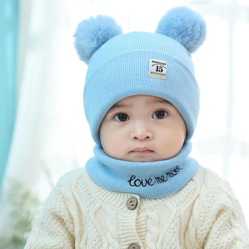 Kids Winter Hat and Scarf Set Warm Knitted Beanie Neck Warmer Soft Boys Girls