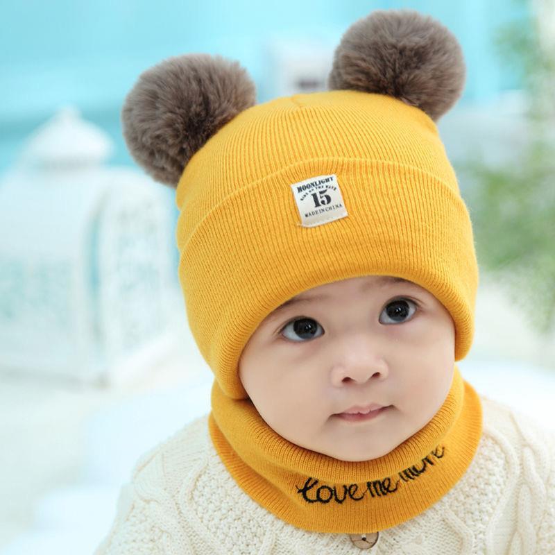 Kids Winter Hat and Scarf Set Warm Knitted Beanie Neck Warmer Soft Boys Girls