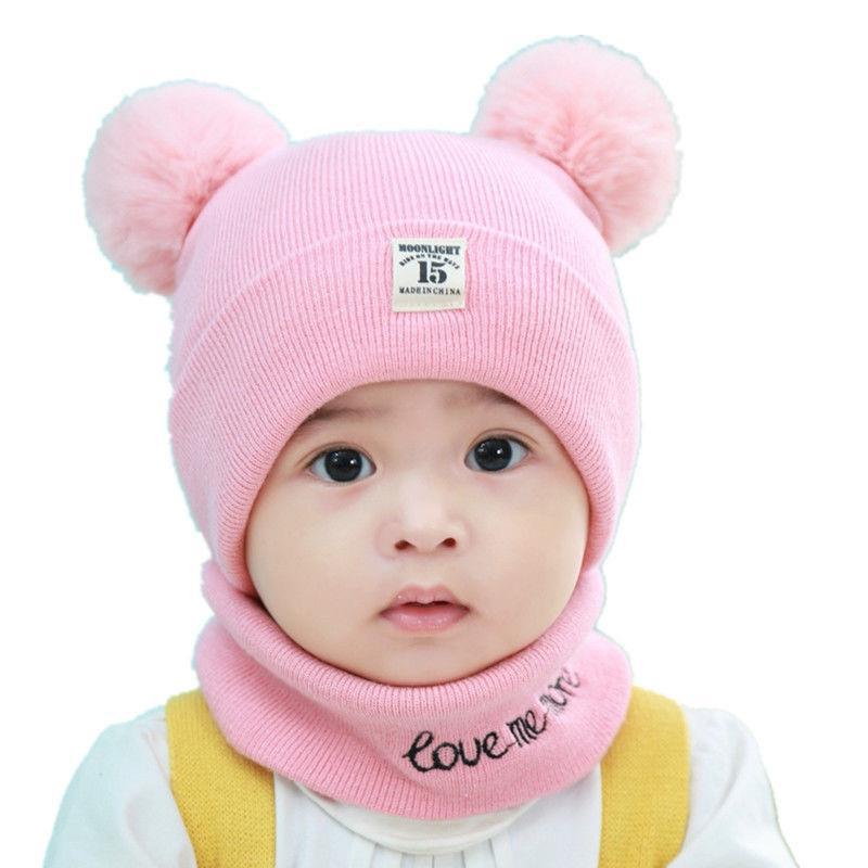 Kids Winter Hat and Scarf Set Warm Knitted Beanie Neck Warmer Soft Boys Girls