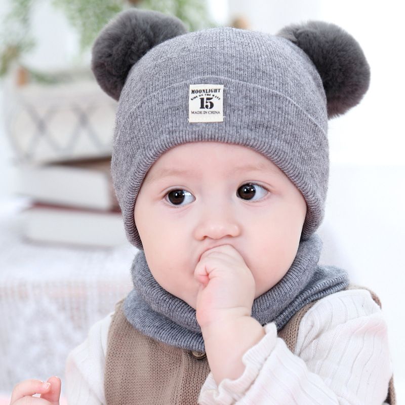 Kids Winter Hat and Scarf Set Warm Knitted Beanie Neck Warmer Soft Boys Girls
