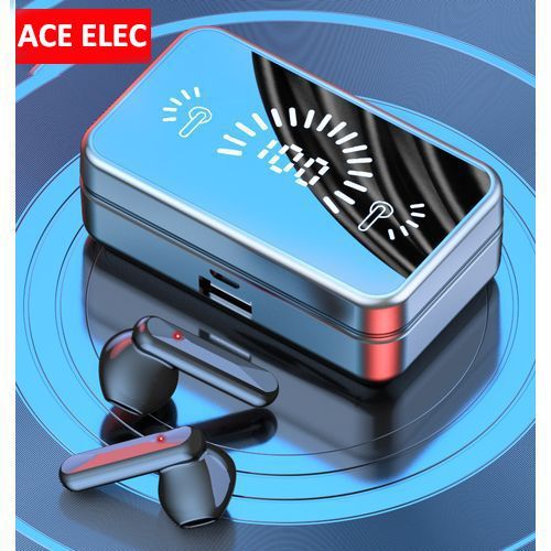 ACE ELEC Bluetooth Wireless in Ear Ear Buds Headphones,Bluetooth 5.1,USB Charger,Lossless,Digital Display, 9d Stereo Earbud Sports,Earphone,Touch,Controls,Mirror,9D Stereo,Water Proof