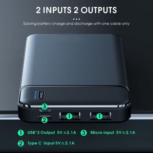 GUEETON 10000mAh Power Charge Bank Compact Black