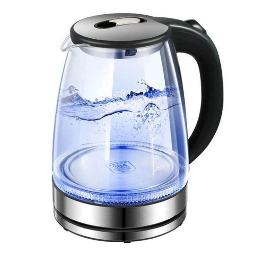 Hoffmans 2L Glass Electric Kettle With LED Blue Light- Silver, Black.