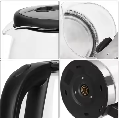 Hoffmans 2L Glass Electric Kettle With LED Blue Light- Silver, Black.