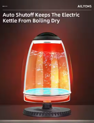 Hoffmans 2L Glass Electric Kettle With LED Blue Light- Silver, Black.