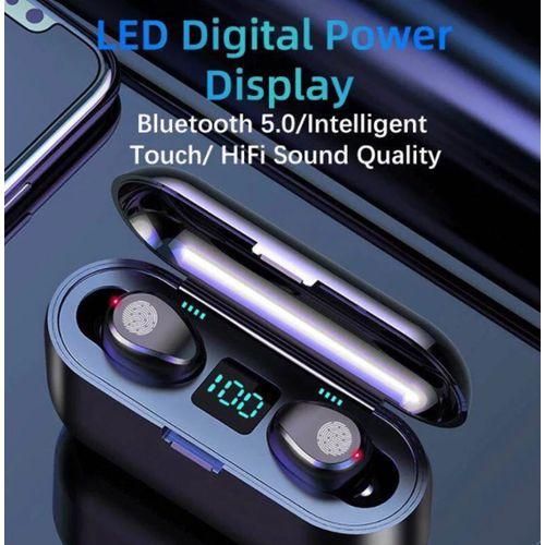 F9 Bluetooth Wireless Earphone With 2000mAh Battery Headset - Black
