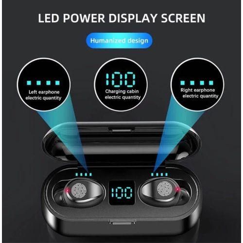 F9 Bluetooth Wireless Earphone With 2000mAh Battery Headset - Black