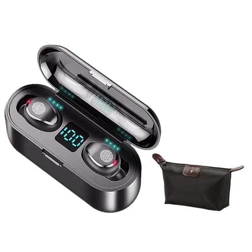 F9 Bluetooth Wireless Earphone With 2000mAh Battery Headset - Black