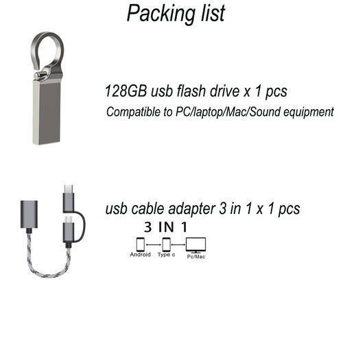 GUEETON 128GB usb Flash Drive metal hook with 3 in 1 OTG adapter usb cable