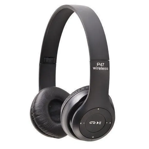 P47 Bluetooth Wireless Headphone, Hands Free Music Headset- Black Rechargeable lithium battery: 300mAh.