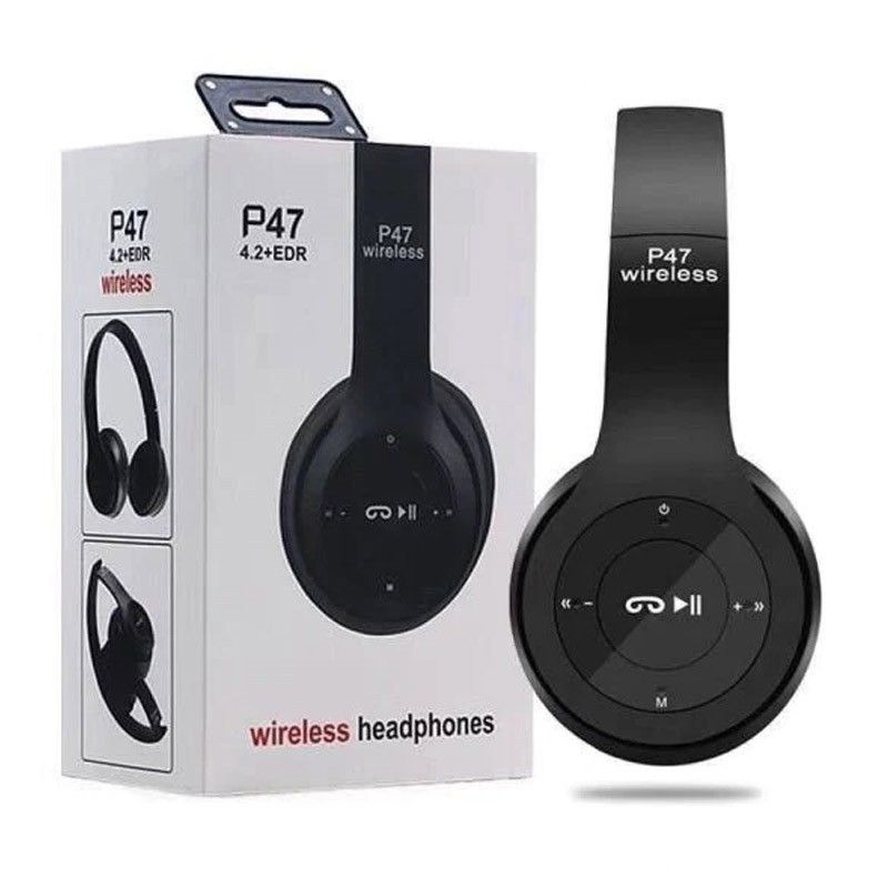 P47 Bluetooth Wireless Headphone, Hands Free Music Headset- Black Rechargeable lithium battery: 300mAh.