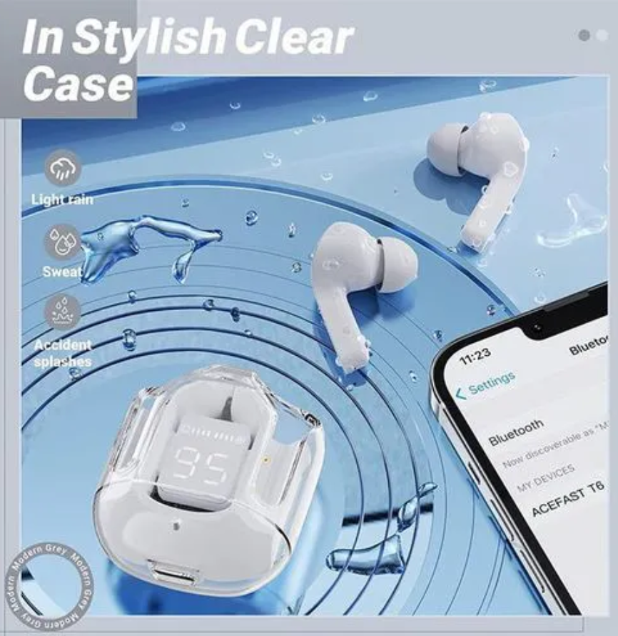 Transparent Ultra Pods Pro Bluetooth 5.3 Waterproof Earpods,  TWS Earbuds, Earphones, Headphones, Earbuds, Airpods, With Transparent POWER DISPLAY, Good HIFI Sound, Touch Control And Comfortable