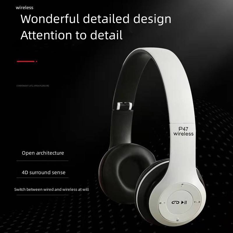 P47 Bluetooth Wireless Headphone, Hands Free Music Headset- Black Rechargeable lithium battery: 300mAh.
