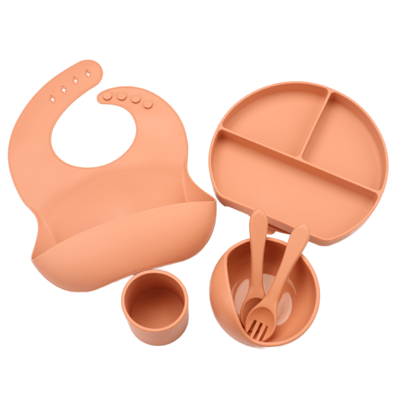 Silicone Baby Feeding Set, Baby Led Weaning Supplies with Suction Bowl Divided Plate, Toddler Self Feeding Dish Set with Spoons Forks Sippy Cup Adjustable Bib, Baby Eating Utensils Baby Bowl Plat
