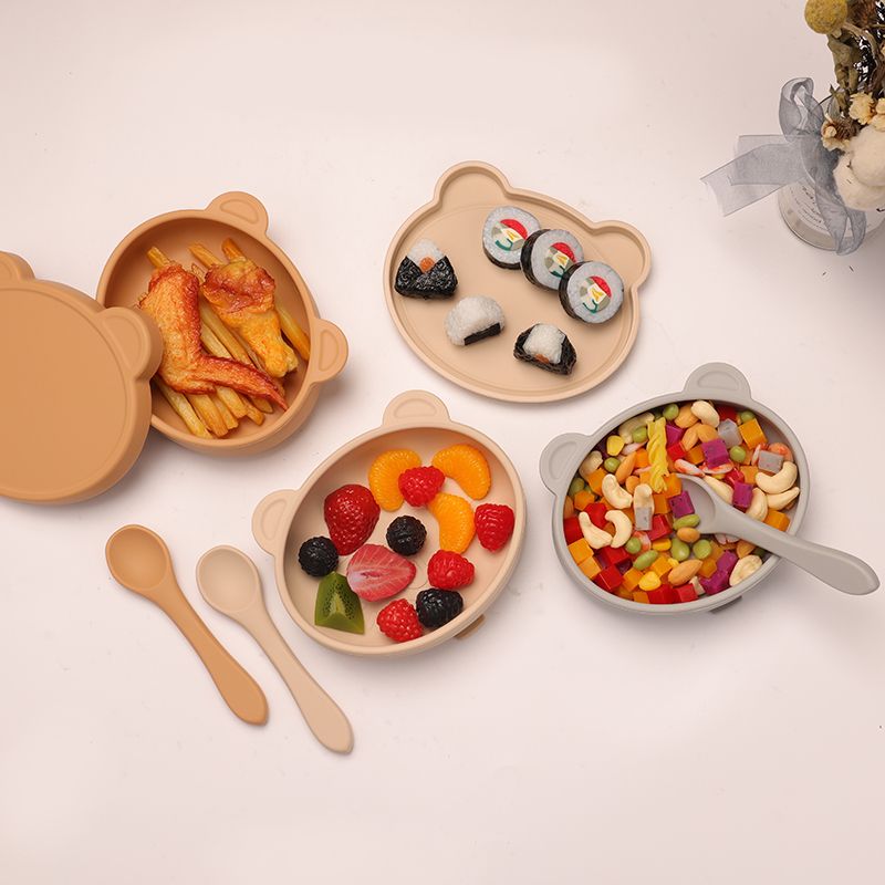 Silicone Baby Feeding Set, Baby Led Weaning Supplies with Suction Bowl Divided Plate, Toddler Self Feeding Dish Set with Spoons Forks Sippy Cup Adjustable Bib, Baby Eating Utensils Baby Bowl Plat