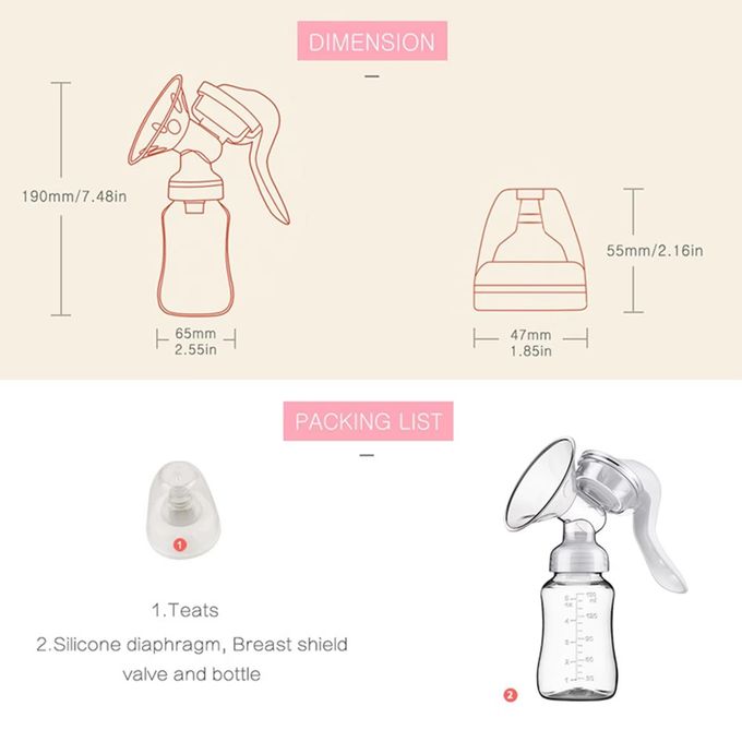 Manual Breast Pump – Dual-Purpose Breastfeeding Pump with Milk Bottle & Storage Cup, BPA-Free, Comfortable Suction, Easy to Clean, Portable & Efficient Milk Collection for Nursing Mothers