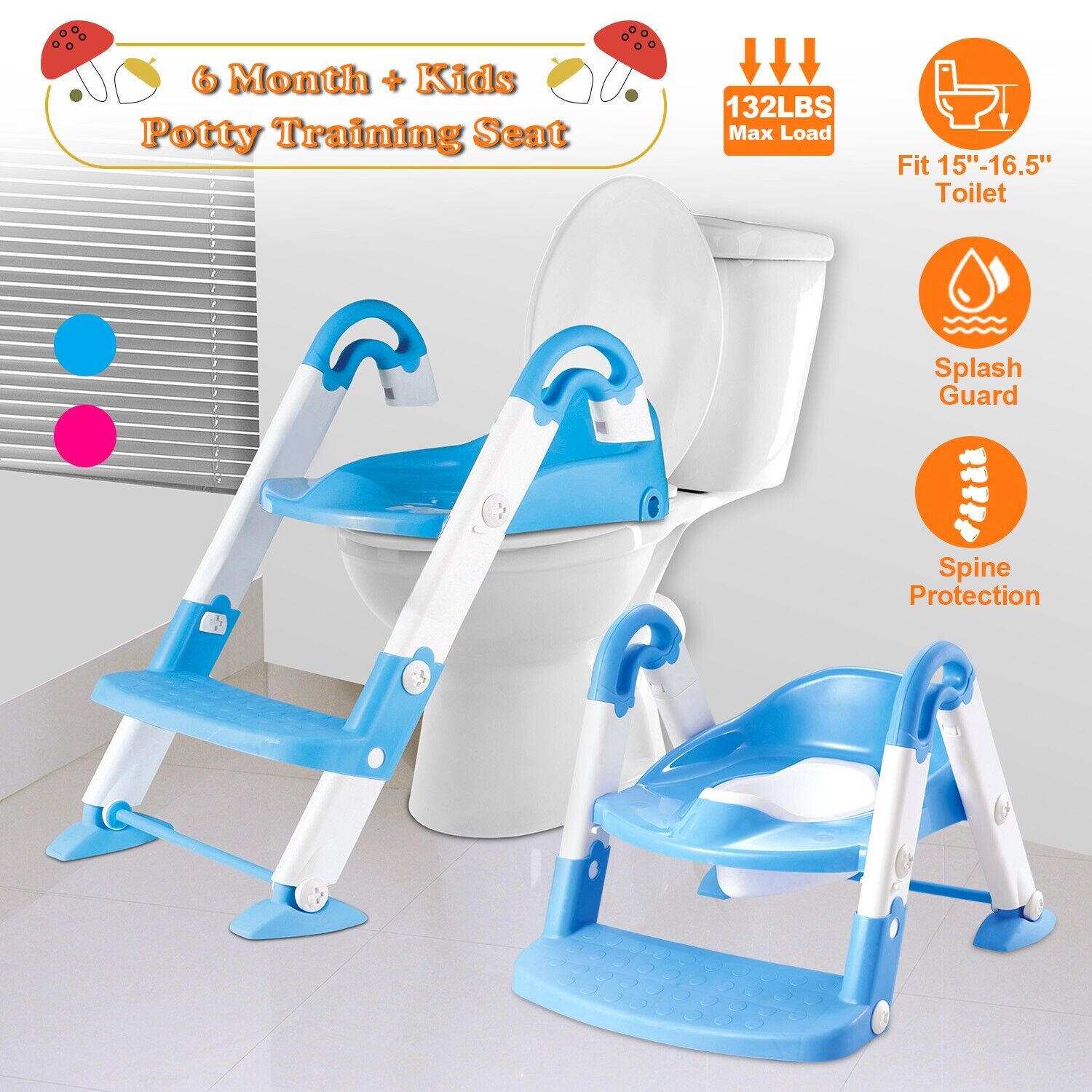 Adjustable Portable Kids Potty Training Seat with Safety Ladder – Non-Slip Toddler Toilet Chair for Easy Baby Training