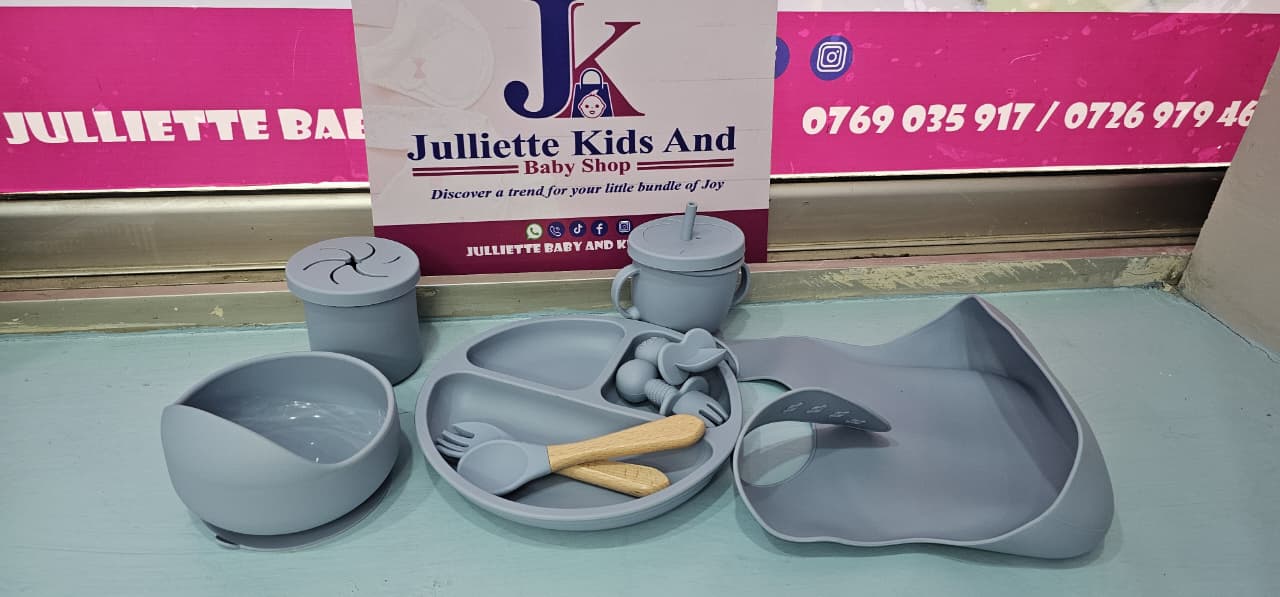 Silicone Baby Feeding Set, Baby Led Weaning Supplies with Suction Bowl Divided Plate, Toddler Self Feeding Dish Set with Spoons Forks Sippy Cup Adjustable Bib, Baby Eating Utensils Baby Bowl Plat