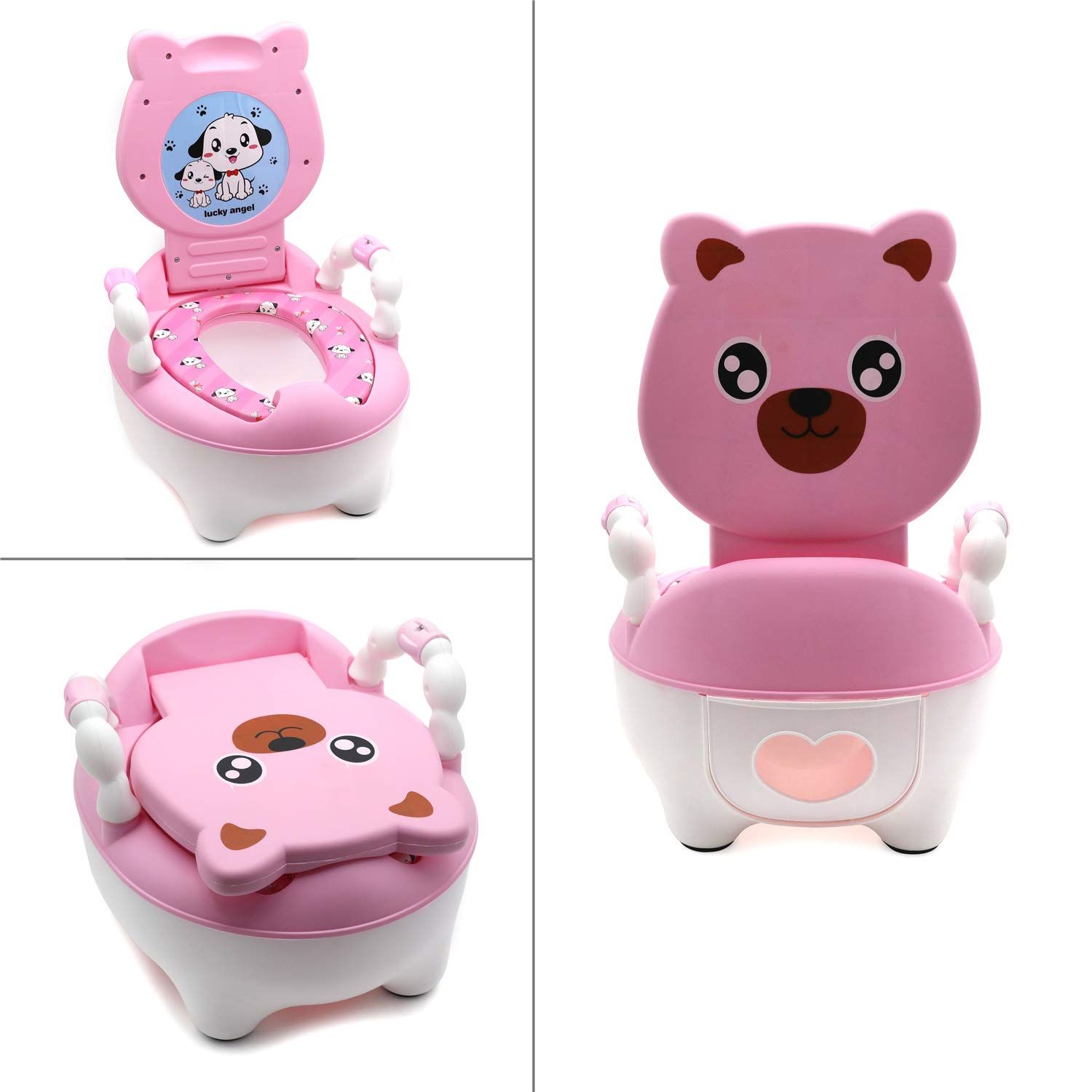 Cute Cartoon Bear Baby Potty – Foldable, Detachable & Ultra-Comfortable Toilet Training Seat (Pink) | High-Quality PP & TPE