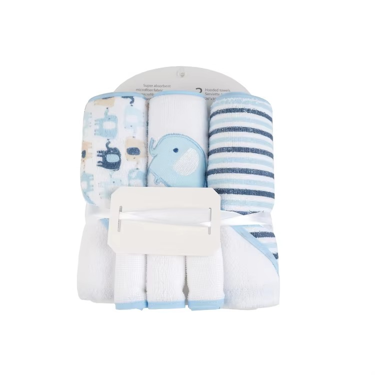 6PCS Baby Hooded Bath Towel Set – Ultra Soft Microfiber Terry | 3 Hooded Towels + 3 Washcloths | Quick-Dry • Gentle • Cute Animal Prints