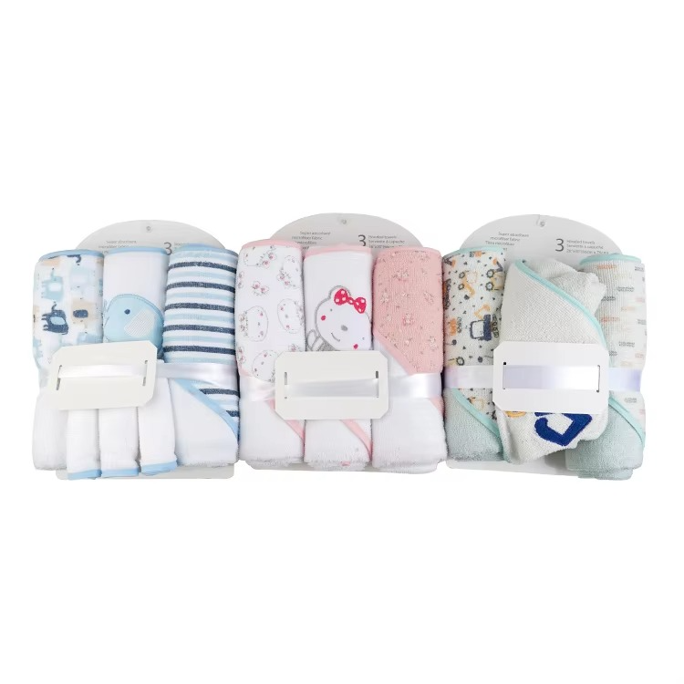 6PCS Baby Hooded Bath Towel Set – Ultra Soft Microfiber Terry | 3 Hooded Towels + 3 Washcloths | Quick-Dry • Gentle • Cute Animal Prints