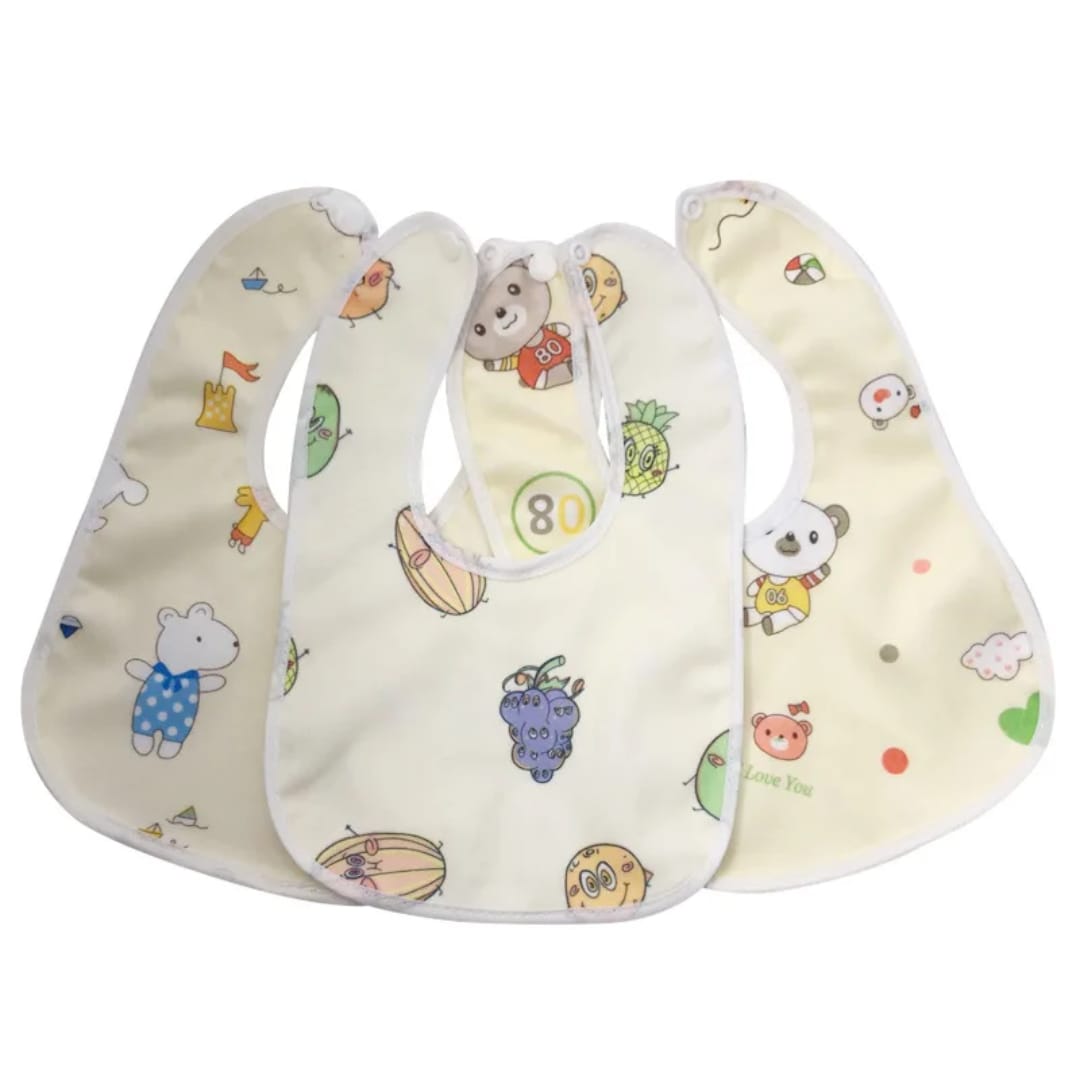 Baby Feeding & Drool Bibs – Soft, Absorbent, Waterproof, Adjustable Unisex Bibs for Boys & Girls, Cartoon Print, 0–3 Years