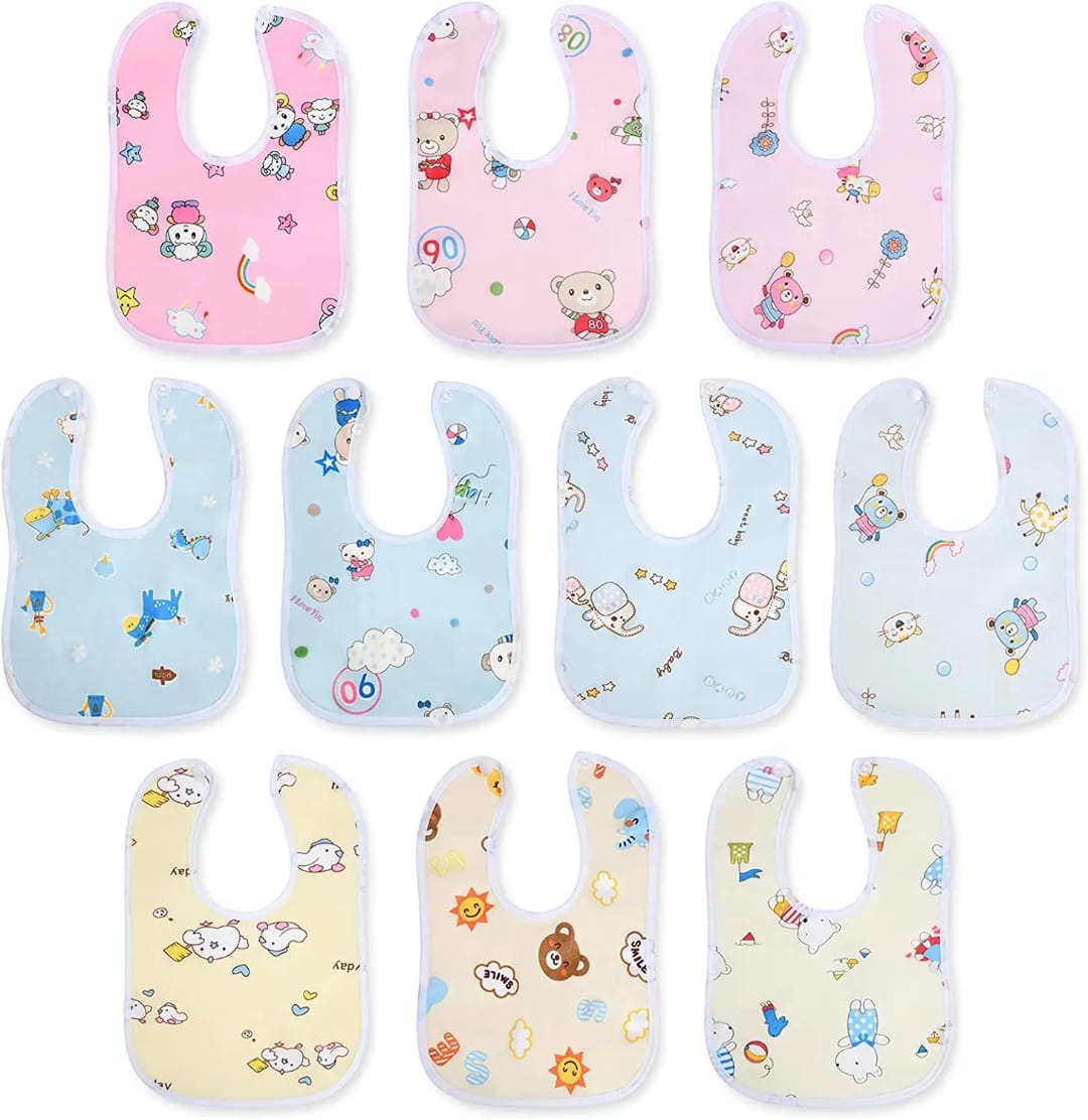 Baby Feeding & Drool Bibs – Soft, Absorbent, Waterproof, Adjustable Unisex Bibs for Boys & Girls, Cartoon Print, 0–3 Years
