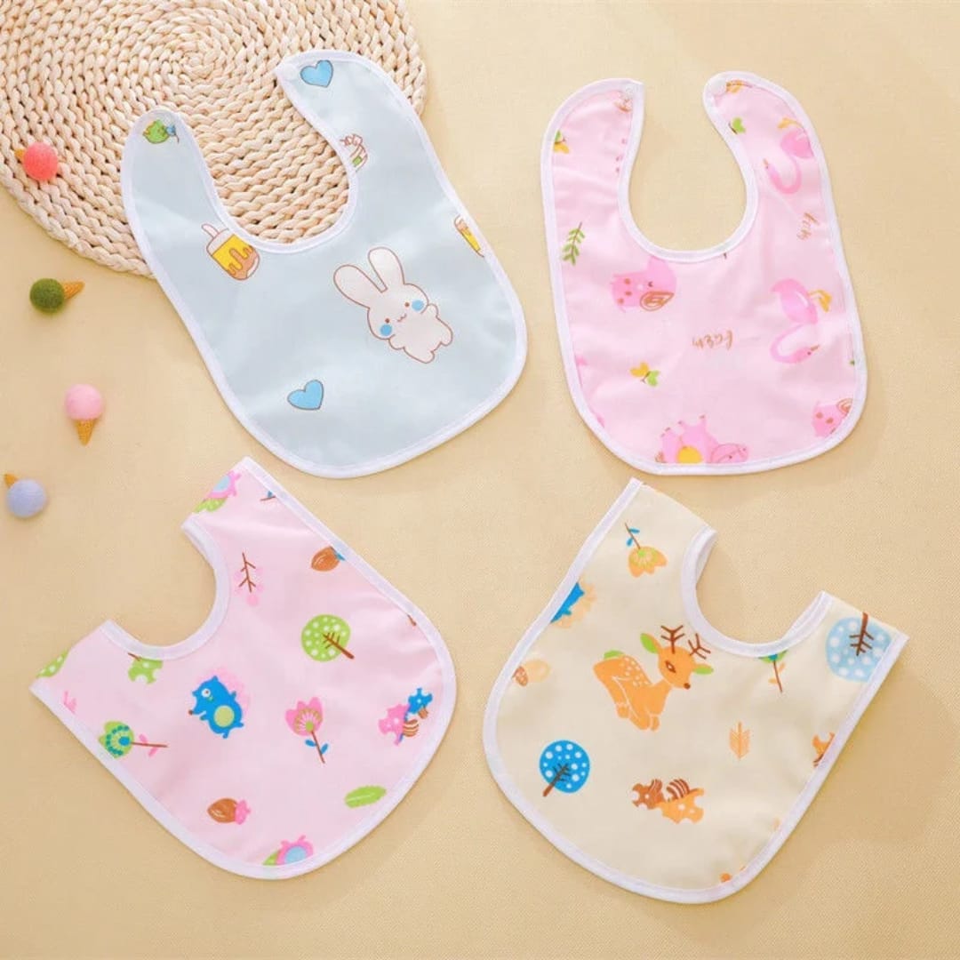 Baby Feeding & Drool Bibs – Soft, Absorbent, Waterproof, Adjustable Unisex Bibs for Boys & Girls, Cartoon Print, 0–3 Years