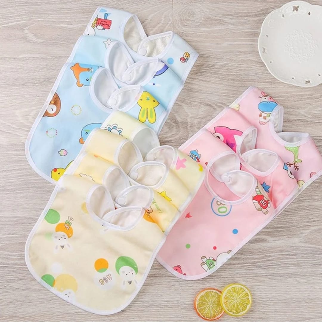 Baby Feeding & Drool Bibs – Soft, Absorbent, Waterproof, Adjustable Unisex Bibs for Boys & Girls, Cartoon Print, 0–3 Years