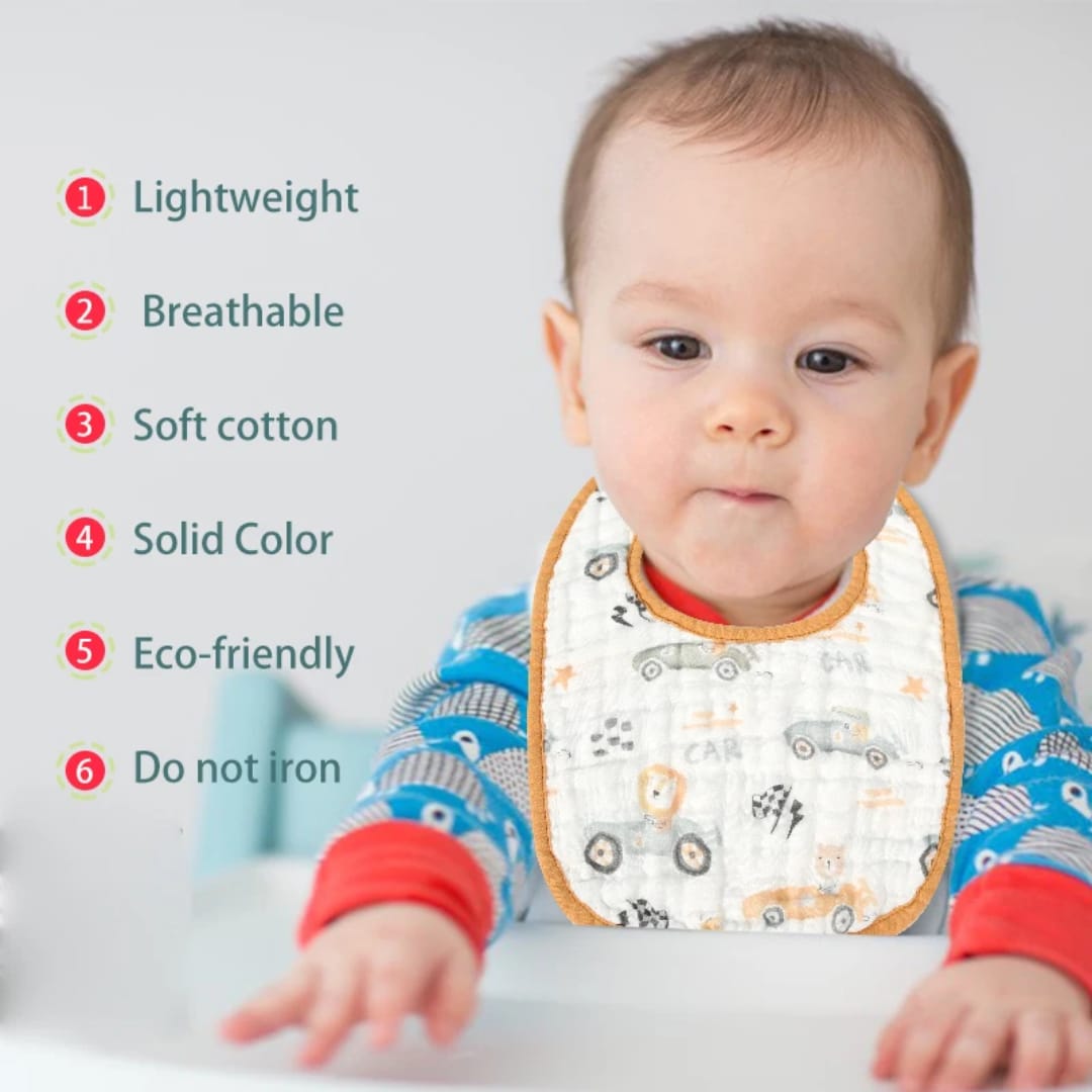 Baby Feeding & Drool Bibs – Soft, Absorbent, Waterproof, Adjustable Unisex Bibs for Boys & Girls, Cartoon Print, 0–3 Years