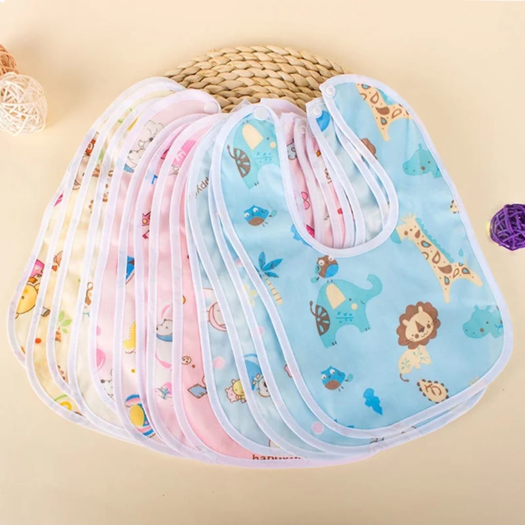 Baby Feeding & Drool Bibs – Soft, Absorbent, Waterproof, Adjustable Unisex Bibs for Boys & Girls, Cartoon Print, 0–3 Years