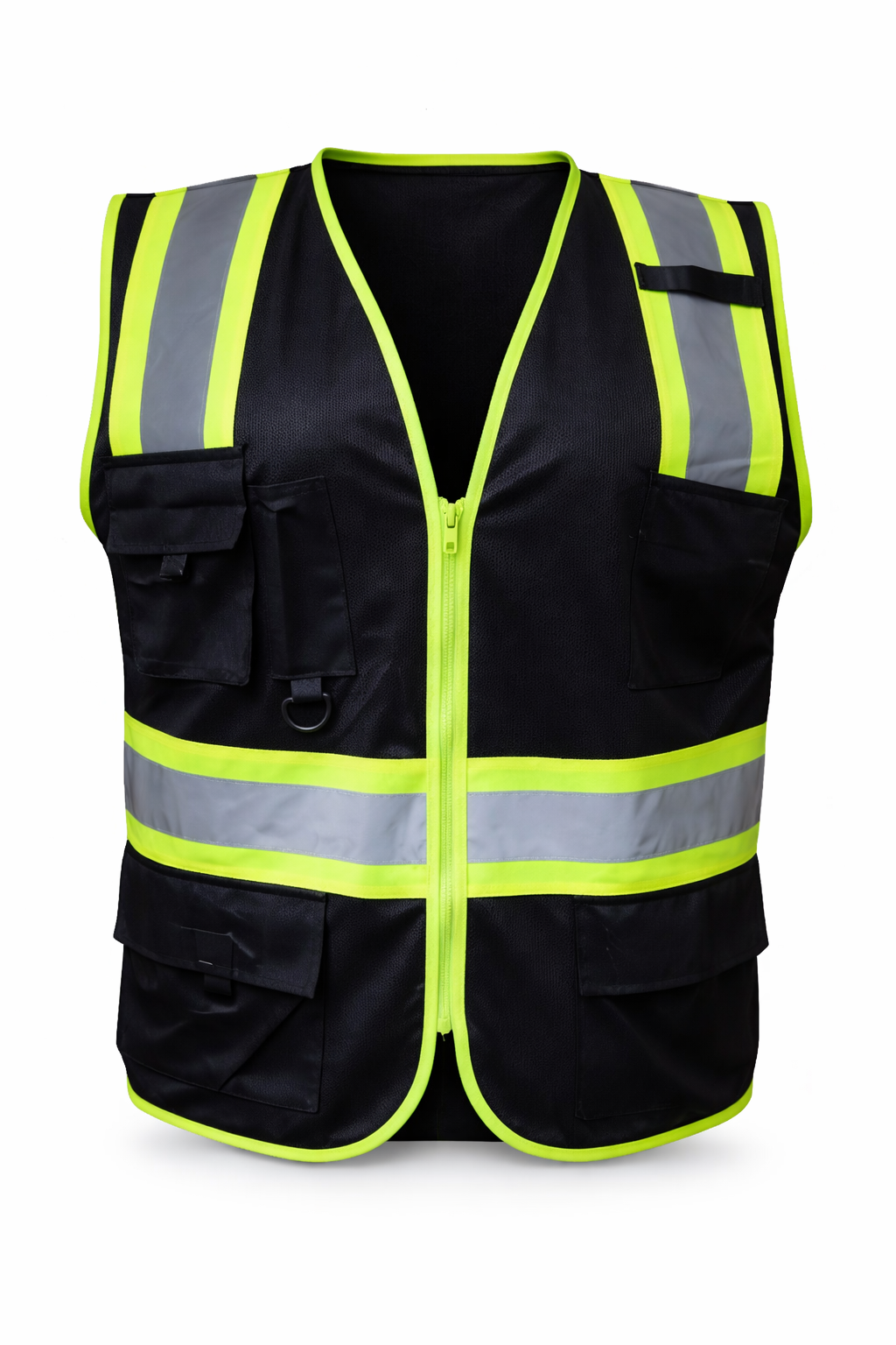 High Visibility Reflective Safety Vest – Multi-Pocket, Zip Front, Heavy Duty Work Vest (Black & Neon)