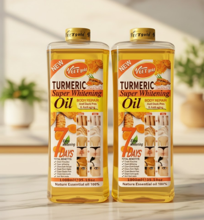 VEET GOLD Turmeric Super Whitening Body Oil – 1000ml | Brightening, Deeply Moisturizing & Skin Tone Evenness.Removes Dirt & Impurities Super Whitening Clears Dark Thighs Anti Dark Spots