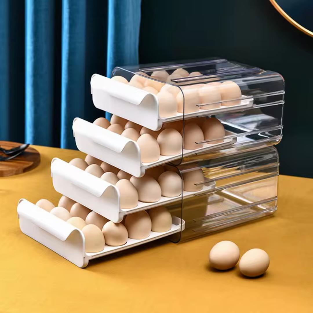 32 double - layer egg tray, egg box tray, egg holder tray, egg carton, fridge countertop egg  storage container tray dispenser organizer large capacity, egg draw, fridge organizer, food storage, crate