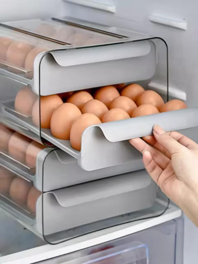 32 double - layer egg tray, egg box tray, egg holder tray, egg carton, fridge countertop egg  storage container tray dispenser organizer large capacity, egg draw, fridge organizer, food storage, crate