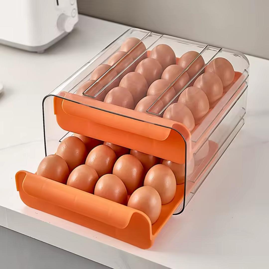 32 double - layer egg tray, egg box tray, egg holder tray, egg carton, fridge countertop egg  storage container tray dispenser organizer large capacity, egg draw, fridge organizer, food storage, crate