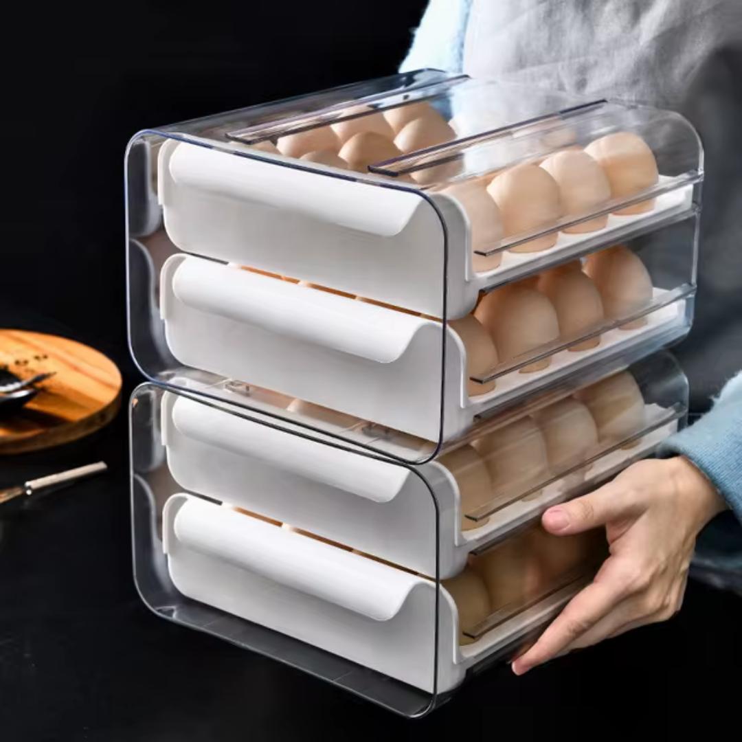 32 double - layer egg tray, egg box tray, egg holder tray, egg carton, fridge countertop egg  storage container tray dispenser organizer large capacity, egg draw, fridge organizer, food storage, crate