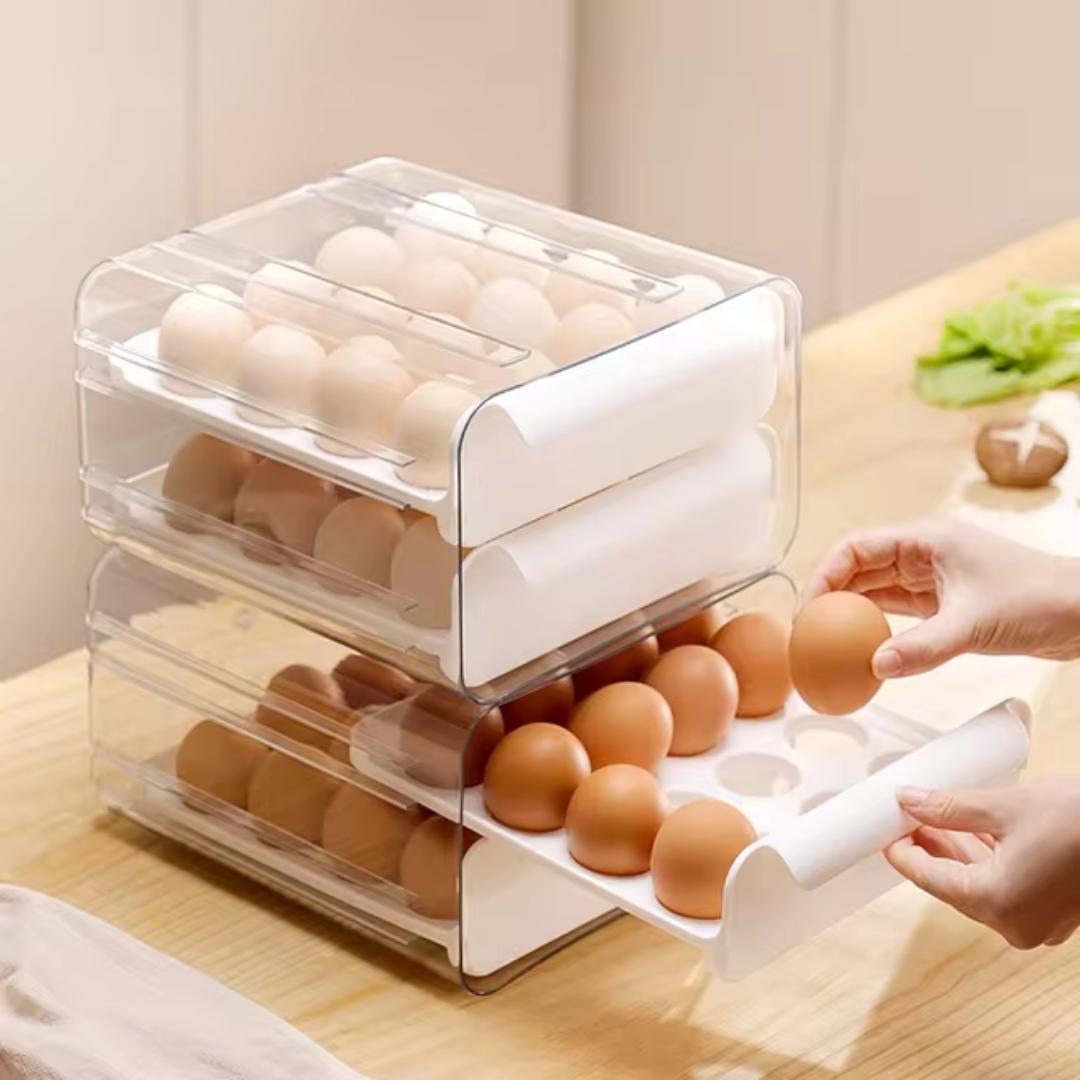 32 double - layer egg tray, egg box tray, egg holder tray, egg carton, fridge countertop egg  storage container tray dispenser organizer large capacity, egg draw, fridge organizer, food storage, crate