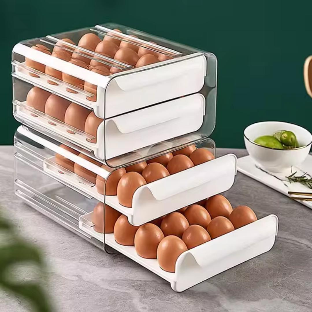 32 double - layer egg tray, egg box tray, egg holder tray, egg carton, fridge countertop egg  storage container tray dispenser organizer large capacity, egg draw, fridge organizer, food storage, crate