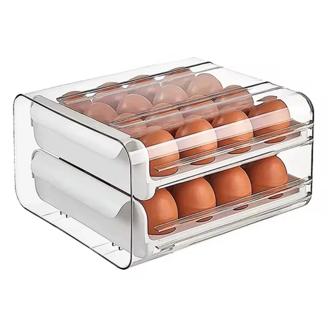 32 double - layer egg tray, egg box tray, egg holder tray, egg carton, fridge countertop egg  storage container tray dispenser organizer large capacity, egg draw, fridge organizer, food storage, crate