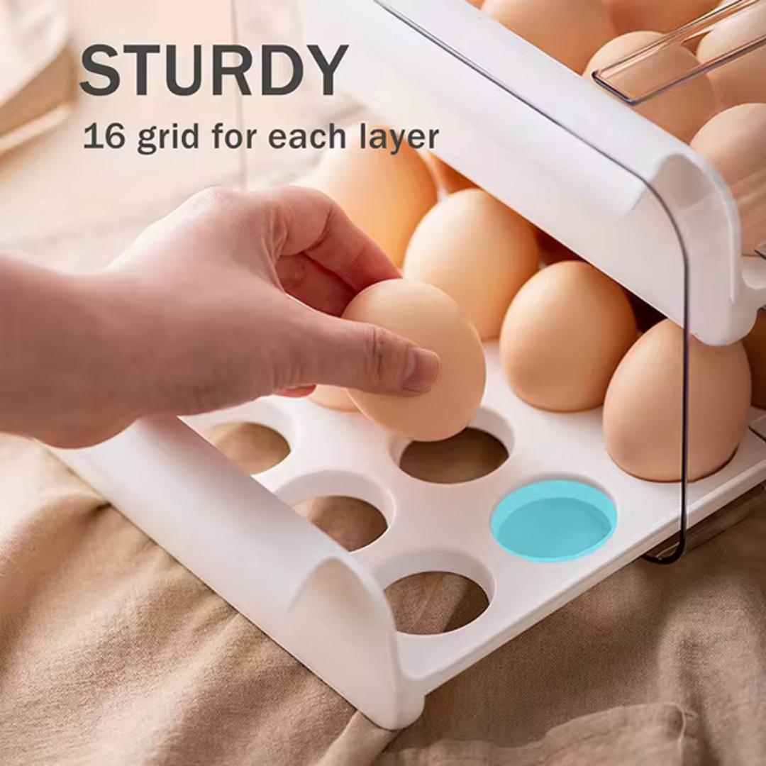 32 double - layer egg tray, egg box tray, egg holder tray, egg carton, fridge countertop egg  storage container tray dispenser organizer large capacity, egg draw, fridge organizer, food storage, crate