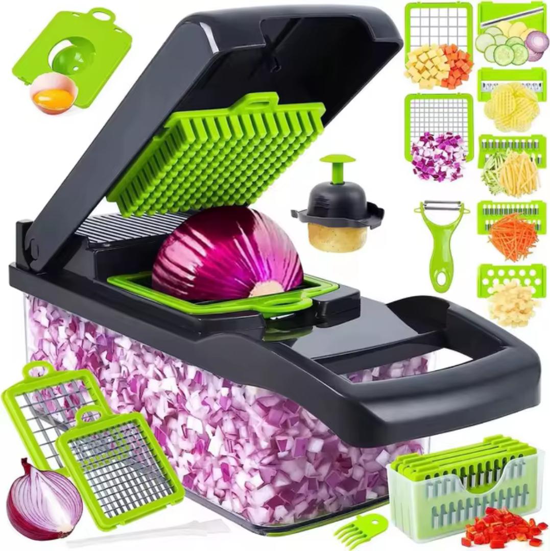 Multifunctional vegetable and onion slicer 14 in 1 food chopper mandolin slicer dice cutter onion mincer cheese crater colander basket salad hand chopper  food prep tool manual chopper kitchen  tools