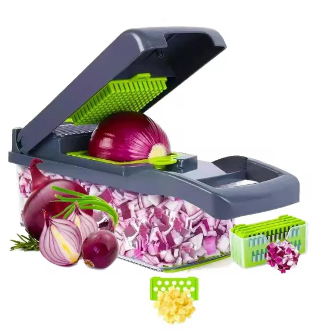 Multifunctional vegetable and onion slicer 14 in 1 food chopper mandolin slicer dice cutter onion mincer cheese crater colander basket salad hand chopper  food prep tool manual chopper kitchen  tools