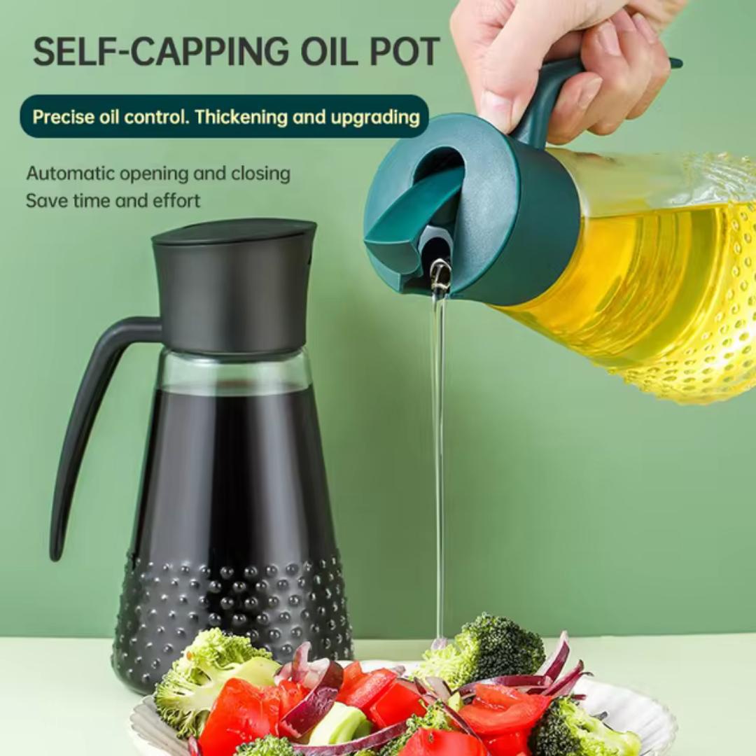 630mlOil Jar Auto flip oil jar  oil dispenser kitchen oil bottle glass oil jar Olive oil dispenser cooking wine container soy souce bottle vinegar bottle leaking proof oil dispenser oil storage jar s