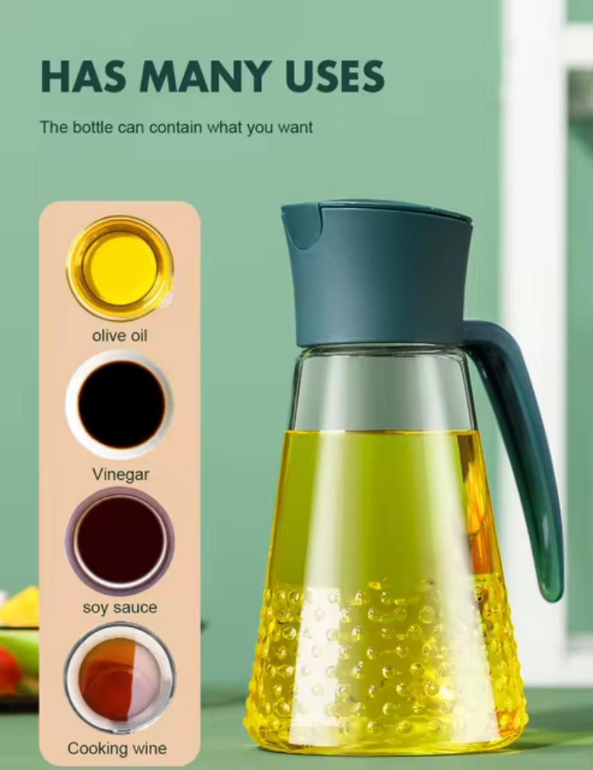 630mlOil Jar Auto flip oil jar  oil dispenser kitchen oil bottle glass oil jar Olive oil dispenser cooking wine container soy souce bottle vinegar bottle leaking proof oil dispenser oil storage jar s