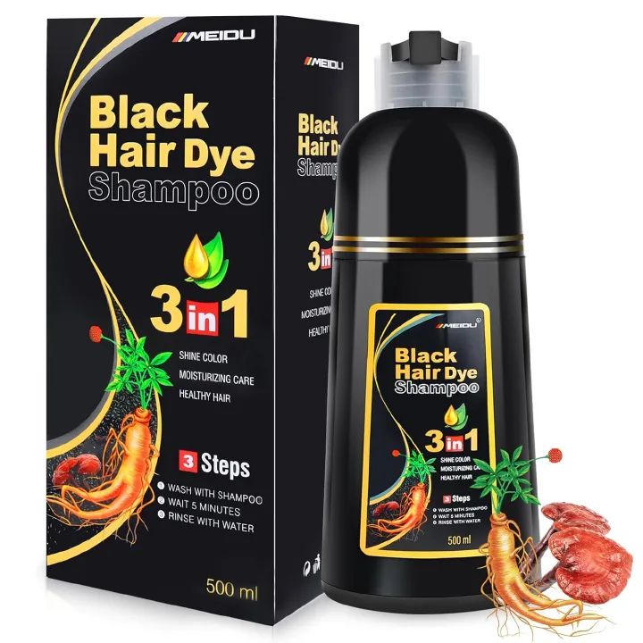 MEIDU 3-in-1 Black Hair Dye Shampoo – Natural Herbal Gray Hair Cover for Men & Women, Easy Gray Hair Coloring