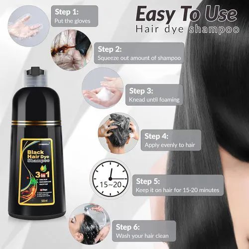 Meidu Black Hair Dye Shampoo 3-in-1 – Instant Gray Coverage, Natural Herbal Hair Color for Men & Women- 500ML