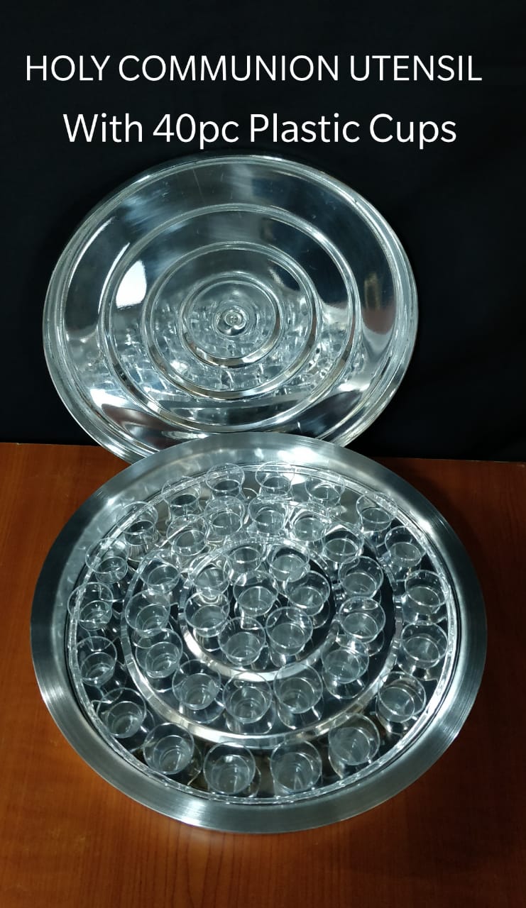 HOLY COMMUNION UTENSIL SET WITH 40 PLASTIC CUPS AND TRAY