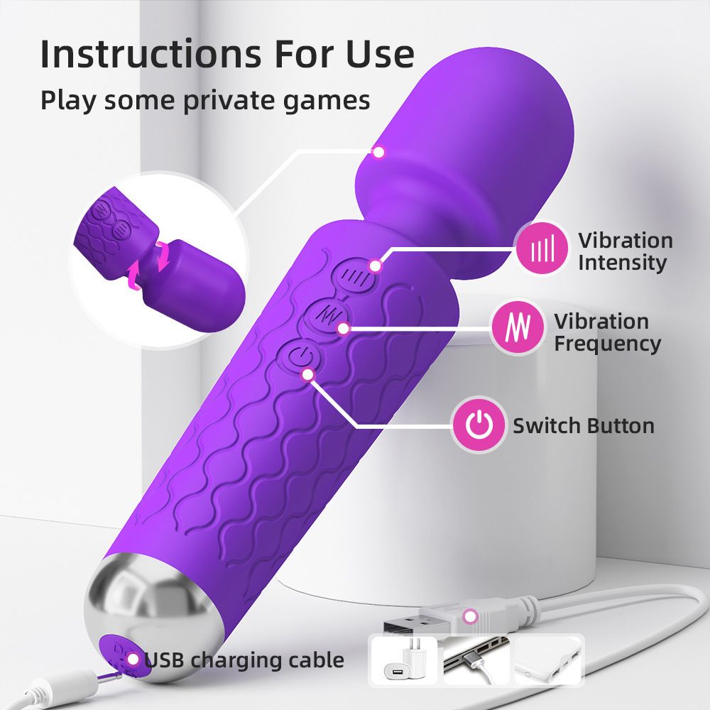 Deep Tissue Portable Soft Mini Personal Messager Wand Travel Size Silicone Massage Pleasure Handheld with 20 Vibrating Patterns Eight Speeds Body Massager Cordless Rechargeable